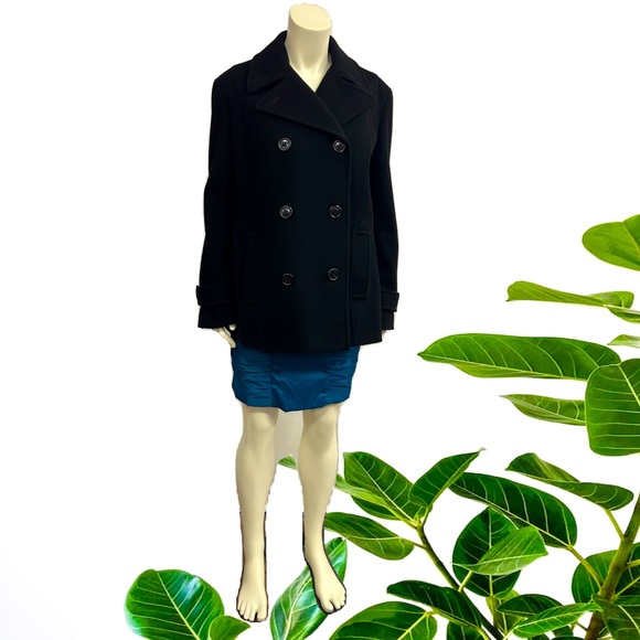 BRAETAN 100%WOOL PEA COAT DOUBLE BREASTED IN BLACK SIZE LARGE - Picture 1 of 12